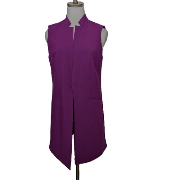 Calvin Klein Long Sleeveless Career Blazer Jacket Vest Size 6 Purple Pockets - Picture 3 of 7